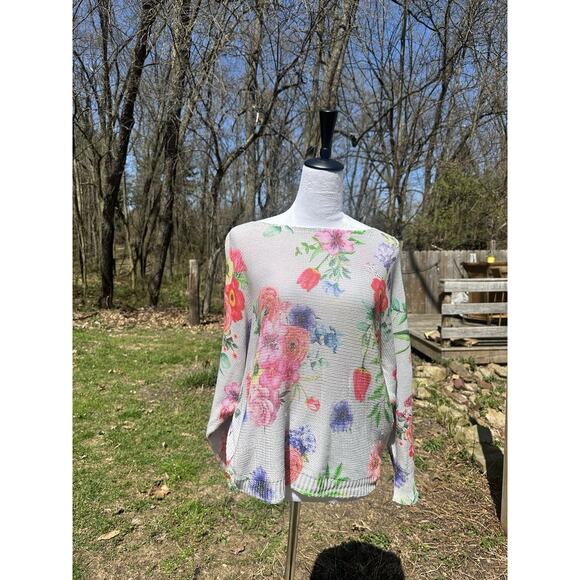 Luisa Ricci Made in Italy Womens Floral Dolman Sleeve Knit Boxy Sweater Pullover - Picture 1 of 7